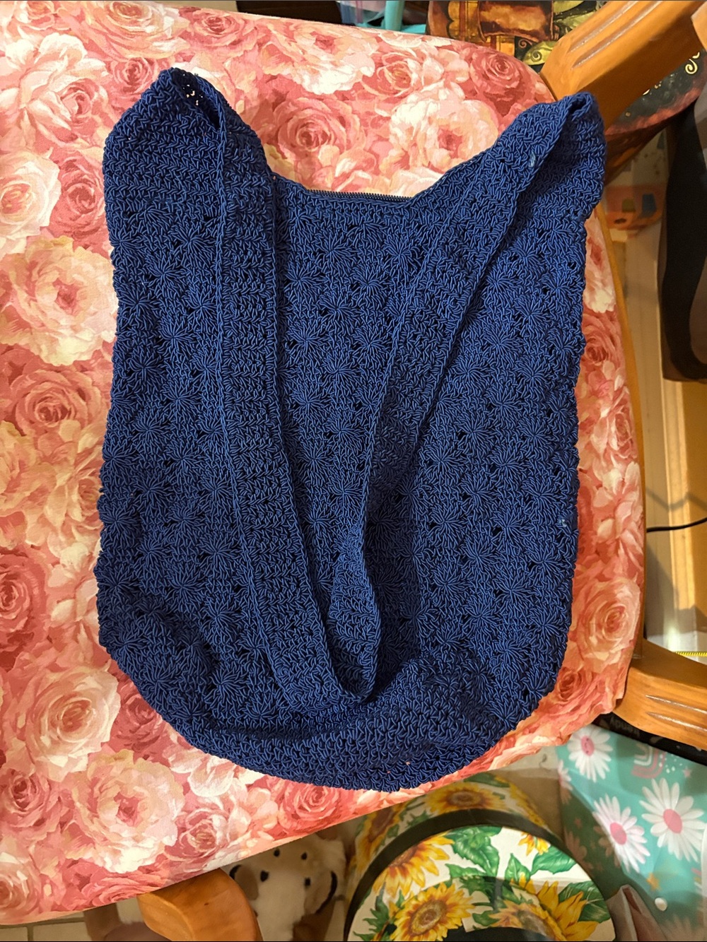 Sonoma Navy Crochet Shoulder Bag